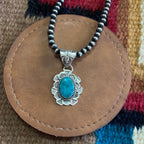 Handmade Sterling Silver & Kingman Turquoise Pendant Signed Nizhoni