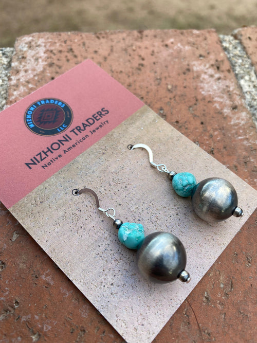 Navajo White Water Turquoise & Sterling Silver Navajo Pearl Dangle Earrings