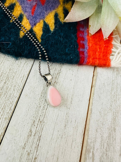 Navajo Queen Pink Conch Shell & Sterling Silver Teardrop Pendant