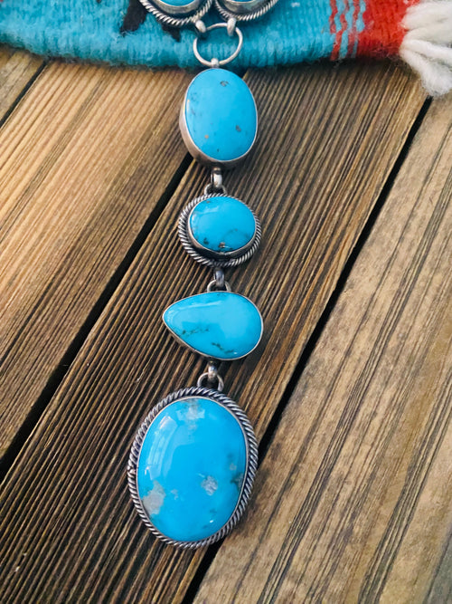 Navajo Sterling Silver & Kingman Turquoise Lariat Necklace Set