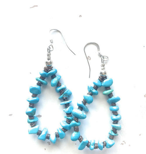 Navajo Sterling Silver Turquoise Chips Earrings