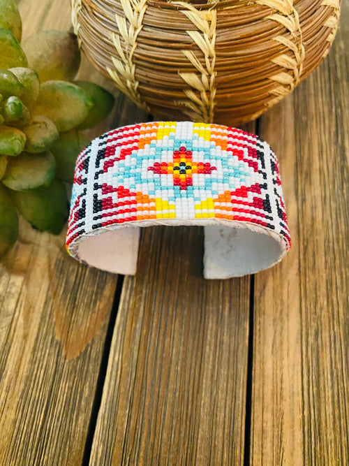 Navajo Made Beaded Leather Bracelet