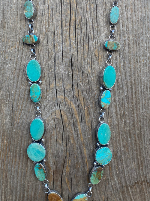 Navajo Sterling Silver & Royston Turquoise Drop Necklace Signed