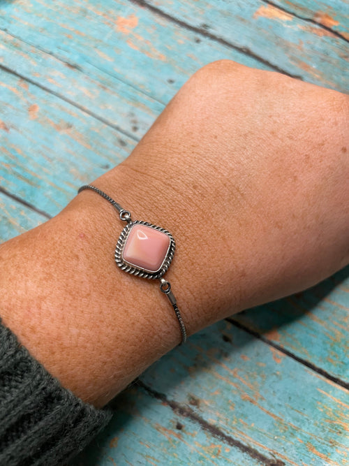 Navajo Queen Pink Conch Shell & Sterling Silver Bracelet By P. Skeets