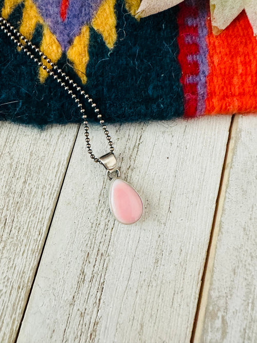 Navajo Queen Pink Conch Shell & Sterling Silver Teardrop Pendant