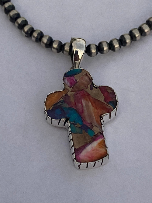 Handmade Sterling Silver & Pink Dream Mojave Cross Pendant