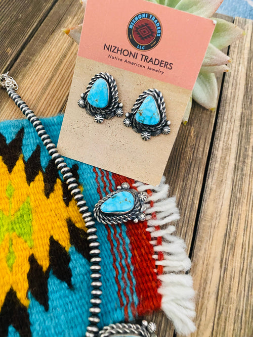 Navajo Sterling Silver & Turquoise Necklace Set by Eli Skeets