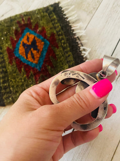 Navajo Sterling Silver, Turquoise & Coral Naja Pendant By Chimney Butte