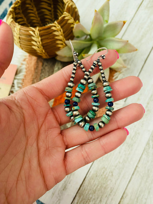 Handmade Turquoise, Lapis And Sterling Silver Beaded Dangle Earrings