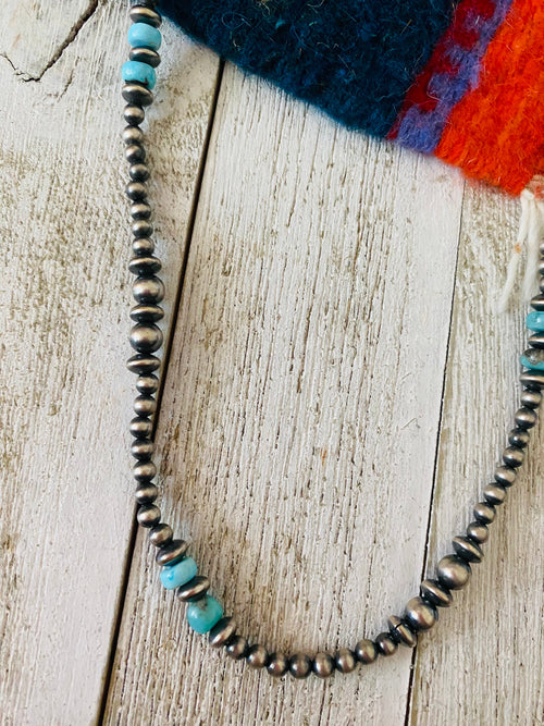 Handmade Sterling Silver & Turquoise Beaded Necklace 16-18”