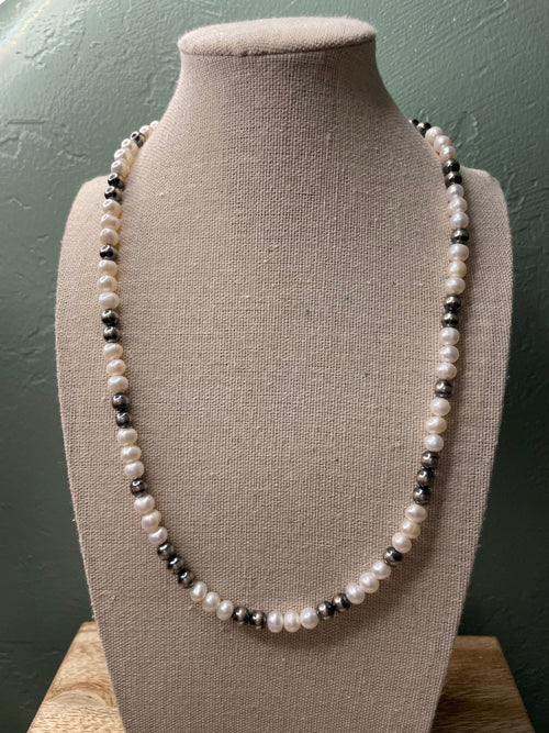 Handcrafted Sterling Silver and Freshwater Pearl Necklace 18”