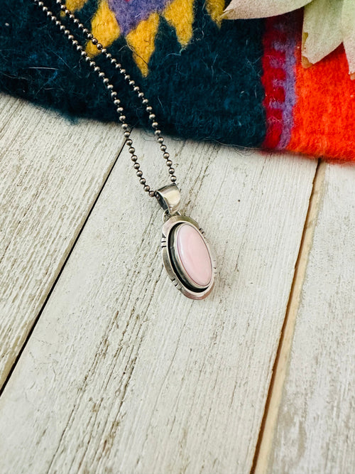 Navajo Queen Pink Conch Shell & Sterling Silver Shadowbox Pendant