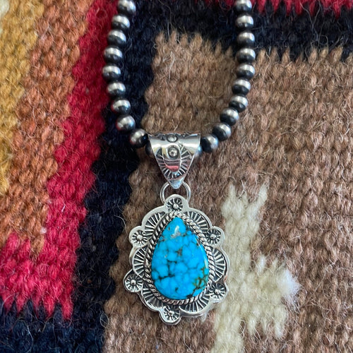 Handmade Sterling Silver & Kingman Web Turquoise Pendant Signed Nizhoni