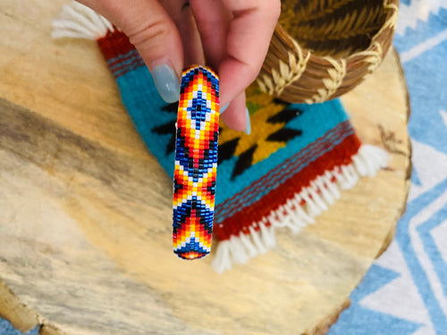 Navajo Made Beaded Leather Bangle Bracelet