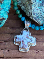 Handmade Wild Horse & Sterling Silver Cross Pendant