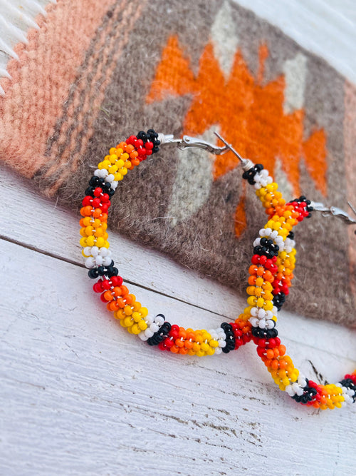 Navajo Handmade Beaded Hoop Earrings