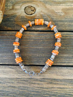 Navajo Orange Spiny, Heishi & Sterling Silver Beaded Bracelet