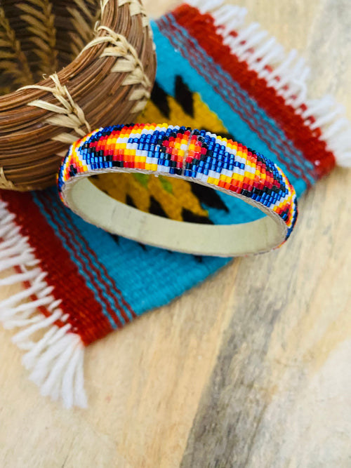 Navajo Made Beaded Leather Bangle Bracelet