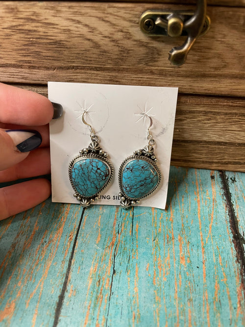 Navajo Turquoise And Sterling Silver Dangle Earrings