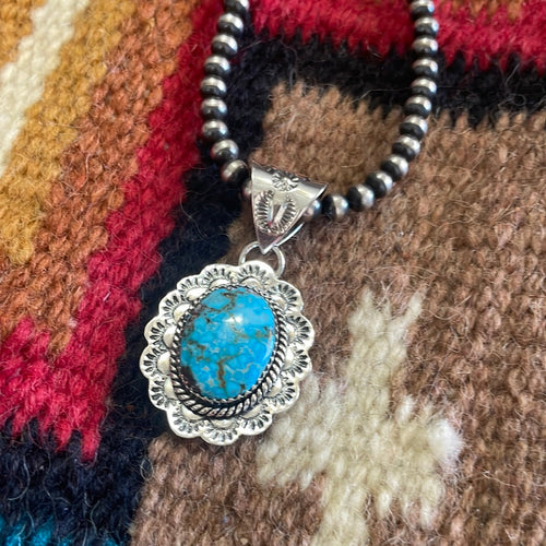 Handmade Sterling Silver & Kingman Web Turquoise Pendant Signed Nizhoni