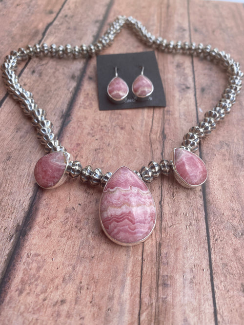 Navajo Rhodonite & Sterling Silver Beaded Necklace Set