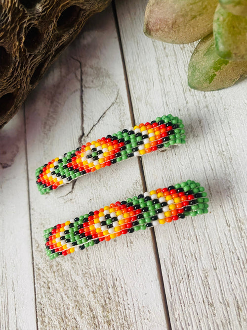 Navajo Handmade Beaded Barrette Set