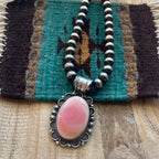 Navajo Queen Pink Conch & Sterling Silver Oval Pendant