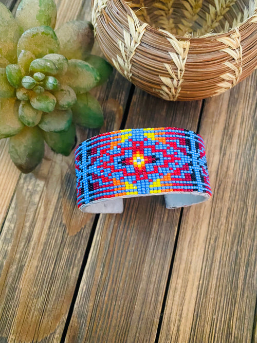 Navajo Made Beaded Leather Bracelet