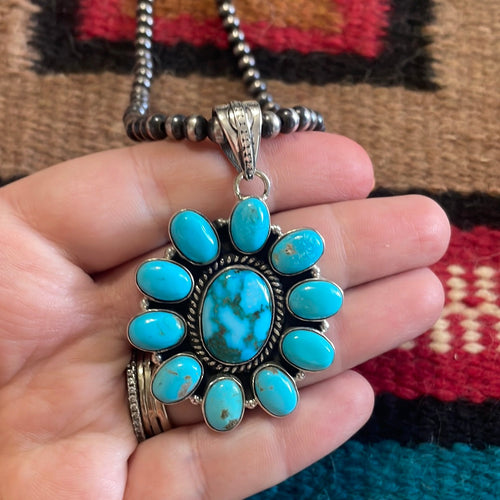 Handmade Sterling Silver & Kingman Web Turquoise Pendant Signed Nizhoni