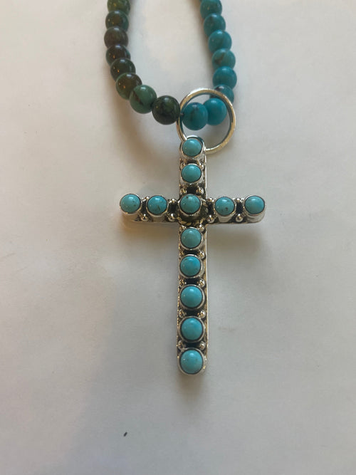 Sterling Silver & Blue Kingman Turquoise 2.5 inch Cross