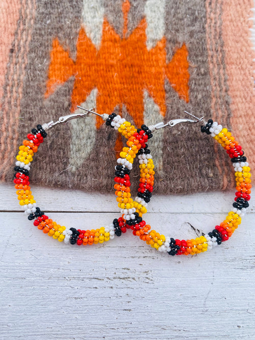 Navajo Handmade Beaded Hoop Earrings