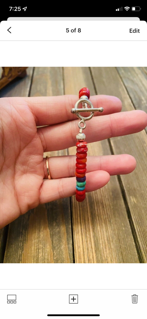 Navajo Coral & Multi Stone Sterling Silver Beaded Bracelet