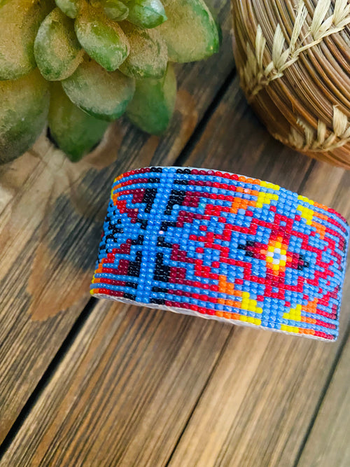 Navajo Made Beaded Leather Bracelet