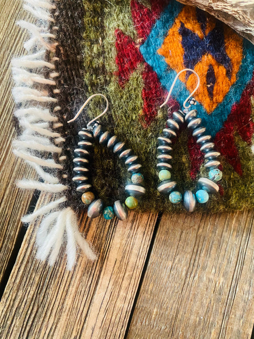 Handmade Turquoise And Sterling Silver Beaded Dangle Earrings