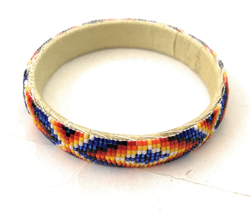 Navajo Made Beaded Leather Bangle Bracelet