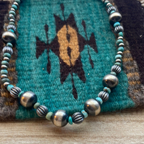 Handmade Sterling Silver & Turquoise Beaded Necklace