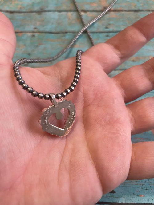 Zuni Sterling Silver & Orange Opal Heart Pendant