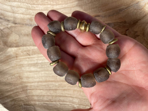 Handmade Recycled Glass Beaded Stretch Bracelet SLATE