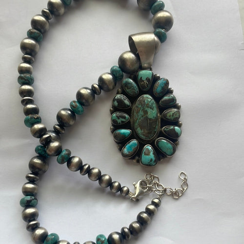 Beautiful Navajo Sterling Silver Turquoise Necklace Signed