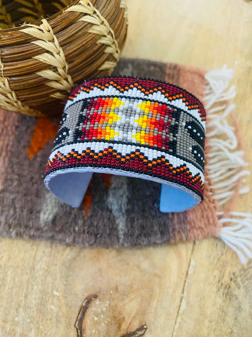 Navajo Made Beaded Leather Bracelet