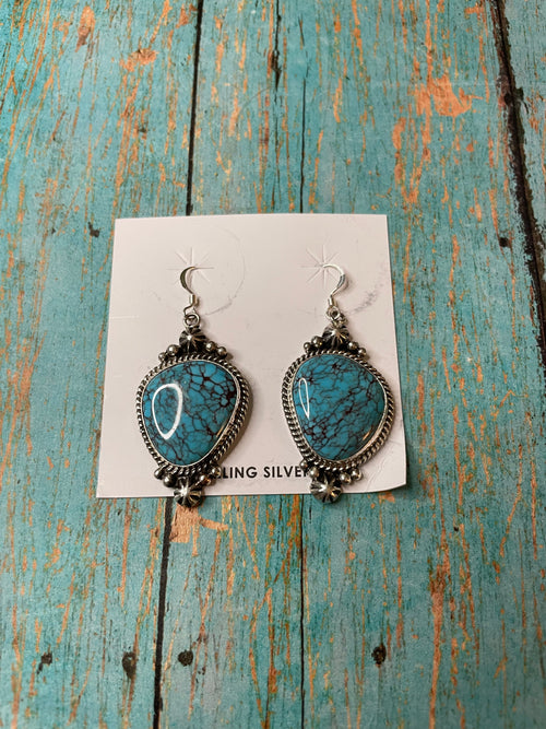 Navajo Turquoise And Sterling Silver Dangle Earrings