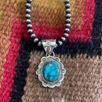 Handmade Sterling Silver & Kingman Web Turquoise Pendant Signed Nizhoni