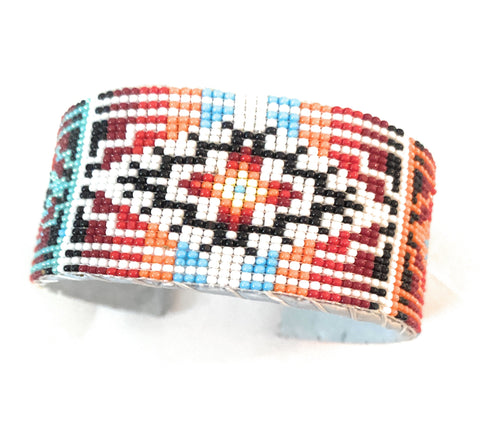 Navajo Made Beaded Leather Bracelet