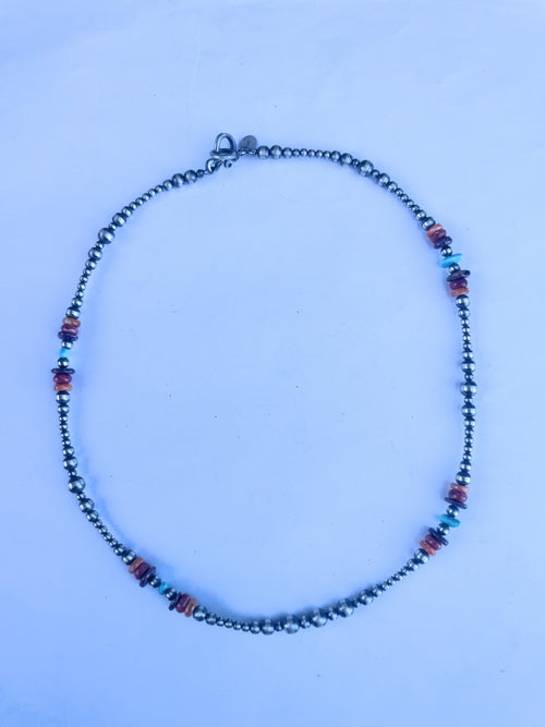 Navajo Multi Stone And Sterling Silver Beaded Necklace 20in