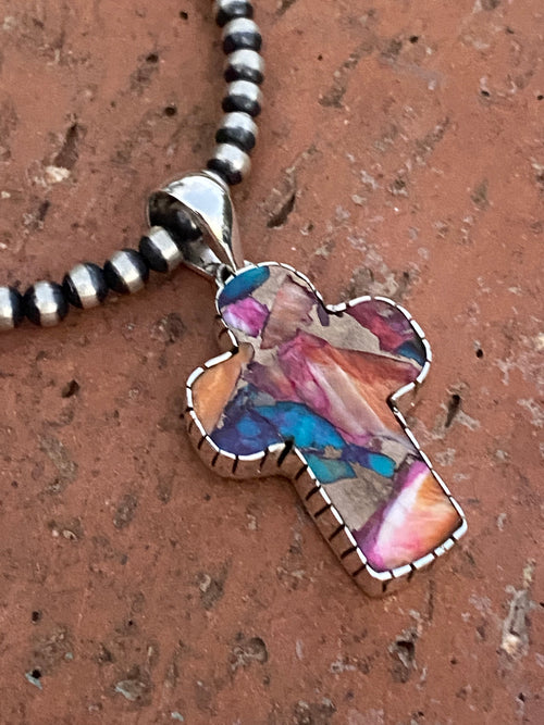 Handmade Sterling Silver & Pink Dream Mojave Cross Pendant