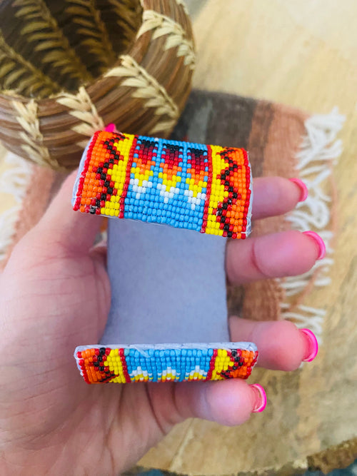 Navajo Made Beaded Leather Bracelet