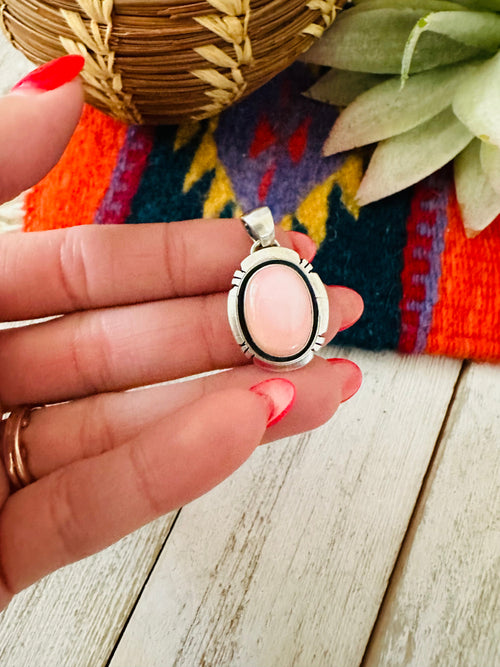 Navajo Queen Pink Conch Shell & Sterling Silver Shadowbox Pendant