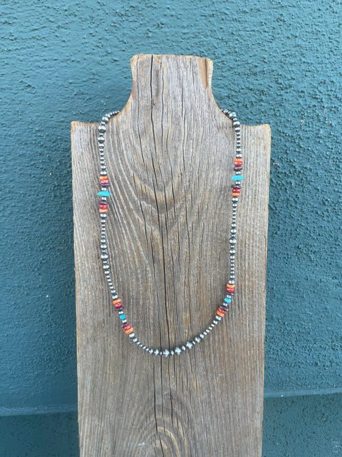 Navajo Multi Stone And Sterling Silver Beaded Necklace 20in