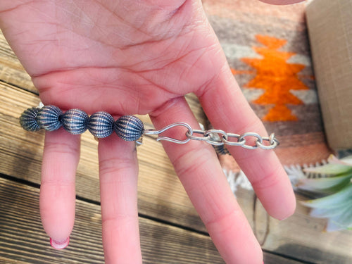 Handmade Sterling Silver 10mm  Melon Bead Beaded Necklace