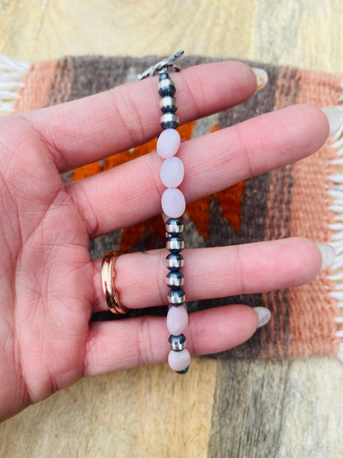 Navajo 5mm Sterling Silver Pearl & Pink Opal Beaded Bracelet